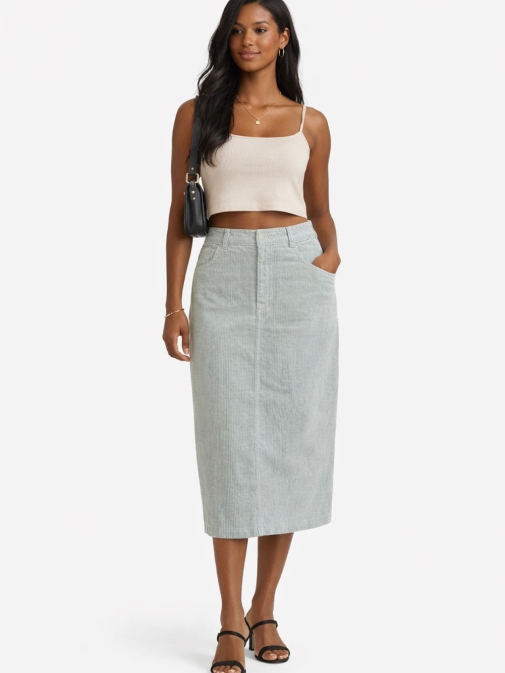 Vintage Style Sage Green Midi Skirt High Waisted size S/M